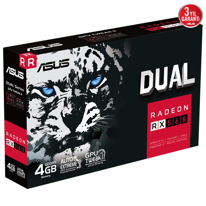 ASUS Dual Radeon RX 560 DUAL-RX560-4G 4GB GDDR5 128Bit DX12 Gaming (Oyuncu) Ekran Kartı