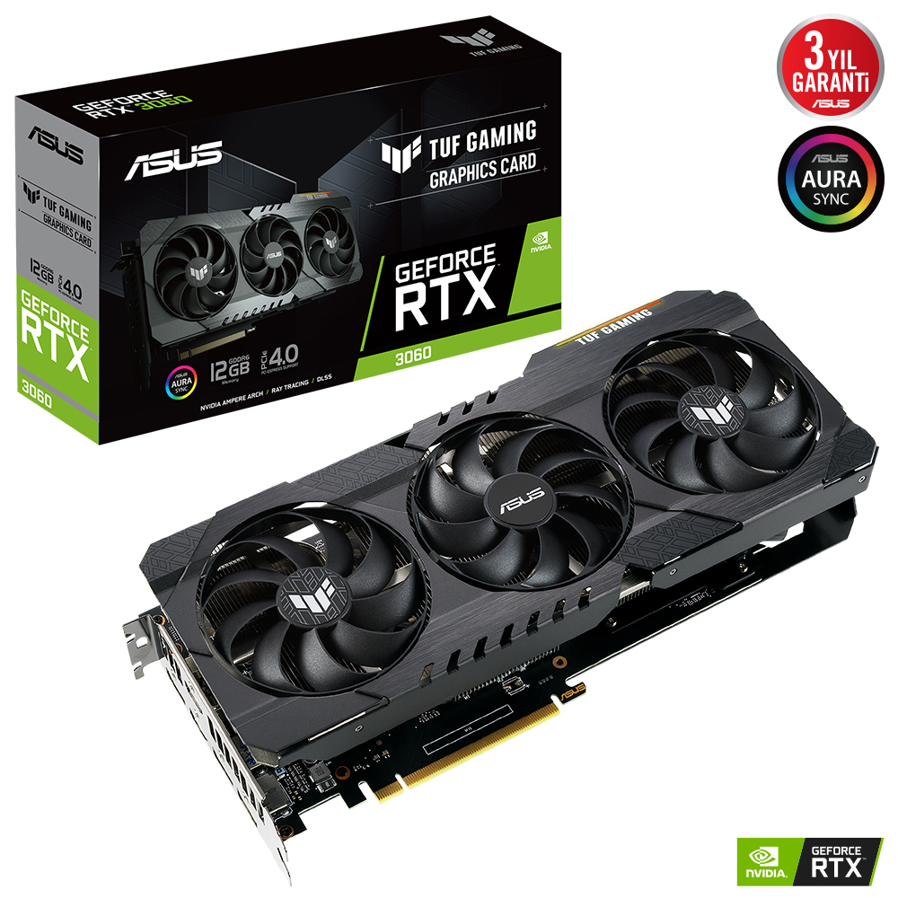Asus TUF Gaming GeForce RTX 3060 V2 TUF-RTX3060-12G-V2-GAMING 12GB GDDR6 192Bit DX12 Gaming (Oyuncu) Ekran Kartı