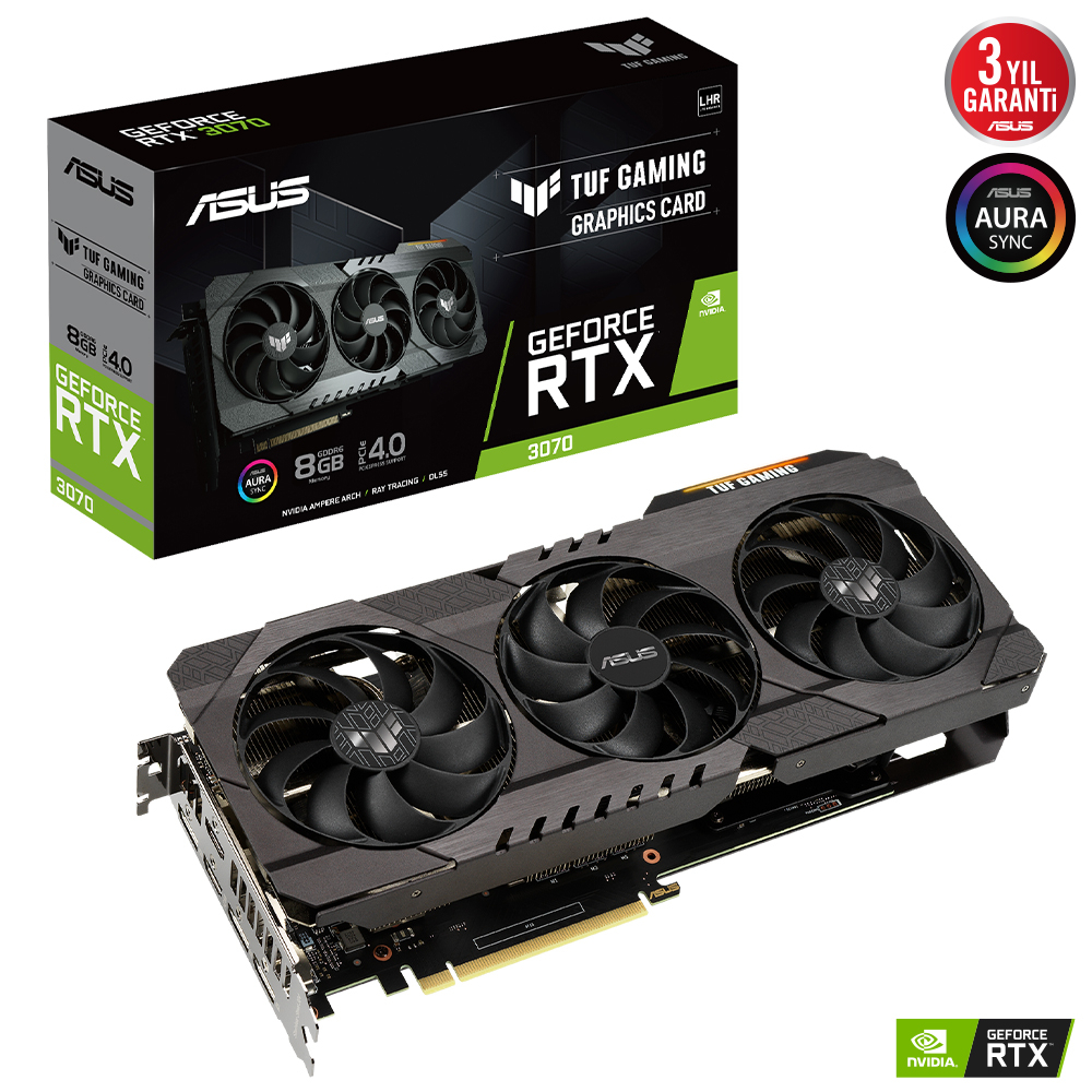 ASUS TUF Gaming GeForce RTX 3070 V2 TUF-RTX3070-8G-V2-GAMING 8GB GDDR6 256Bit DX12 Gaming (Oyuncu) Ekran Kartı