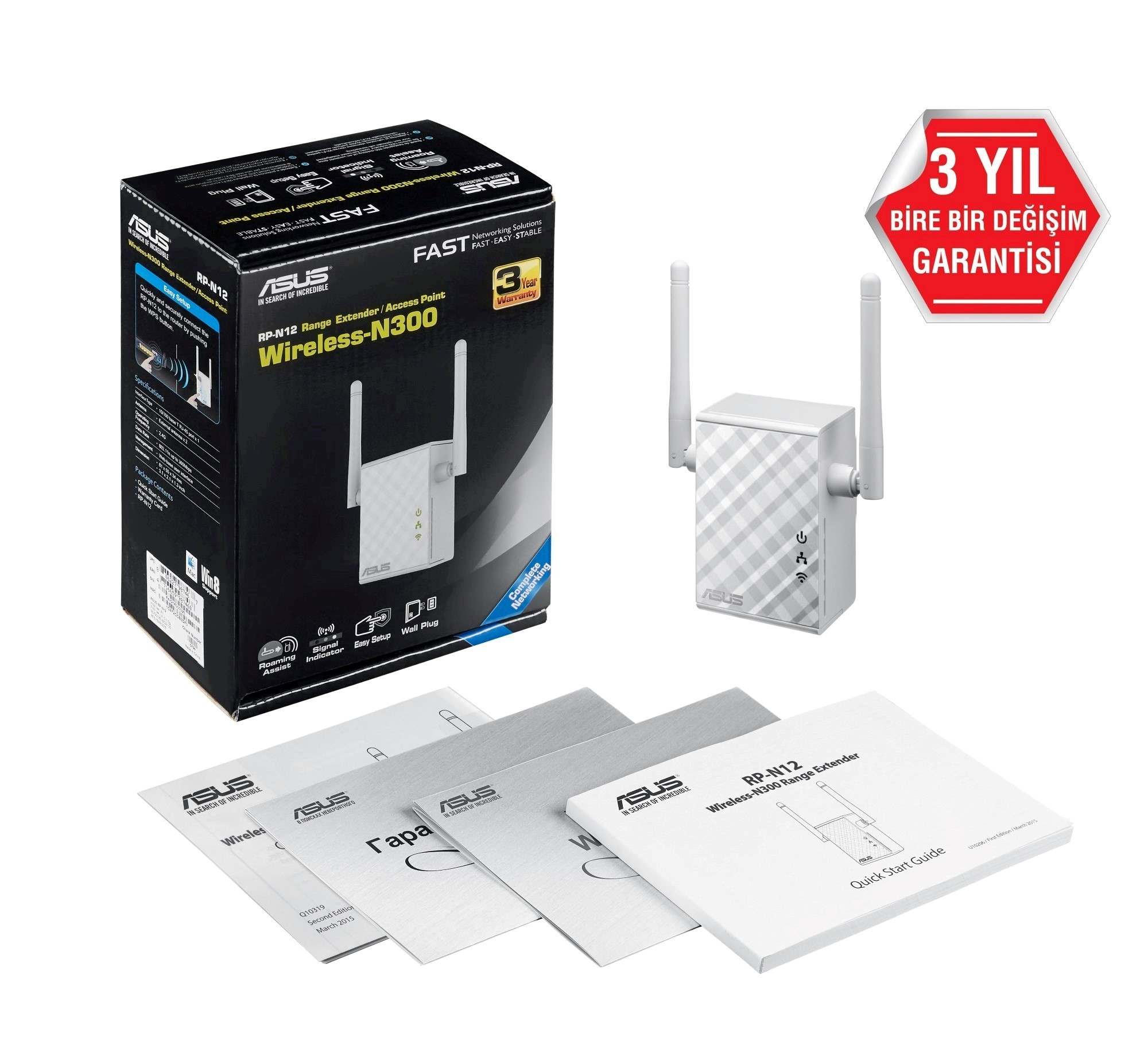 ASUS RP-N12 N300 Roaming Özellikli Evrensel Menzil Arttırıcı / Medya Köprüsü / Access Point
