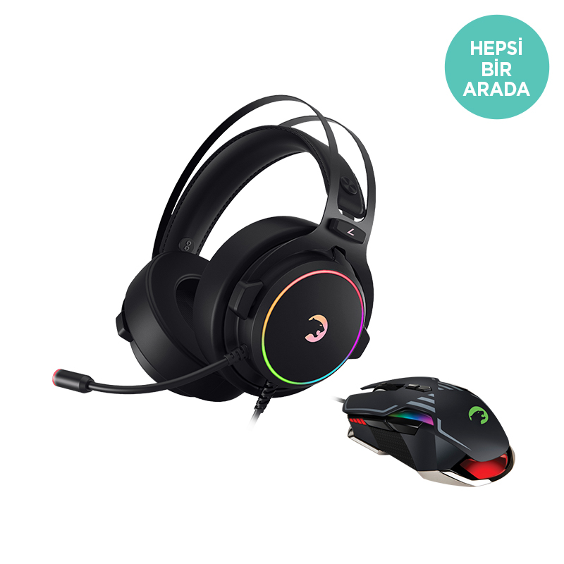 GamePower Warlord Siyah 7.1 Surround RGB Gaming Kulaklık + GamePower Renji 10.000DPI 9 Tuş RGB Profesyonel Optik Gaming Mouse Bundle