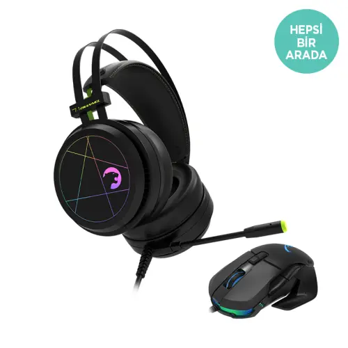 GamePower Medusa Rainbow 7.1 Surround Gaming Kulaklık + GamePower Kuzan 12.400DPI 7 Tuş RGB Modüler Profesyonel Optik Gaming Mouse Bundle
