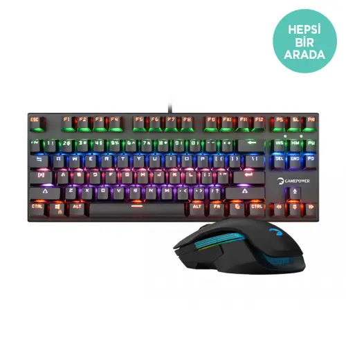 GamePower Warlock Compact Mekanik Red Switch Türkçe Q USB Gaming Klavye + GamePower Devour S 10.000DPI 8 Tuş RGB Profesyonel Optik Gaming Mouse Bundle