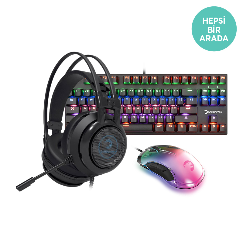 GamePower Magnus V2 Gaming Kulaklık + GamePower Translucent Gaming Mouse + GamePower Warlock Compact Mekanik Mavi Outemu Switch Gaming Klavye Bundle
