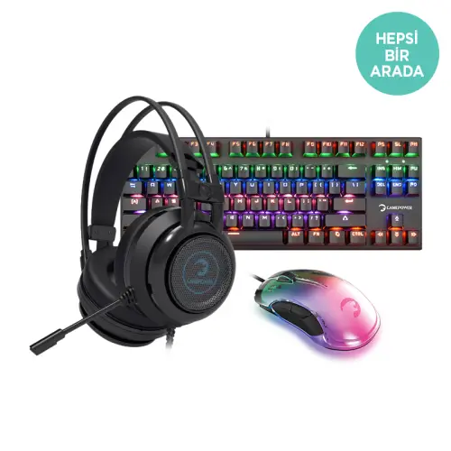 GamePower Magnus V2 Gaming Kulaklık + GamePower Translucent Gaming Mouse + GamePower Warlock Compact Mekanik Mavi Outemu Switch Gaming Klavye Bundle