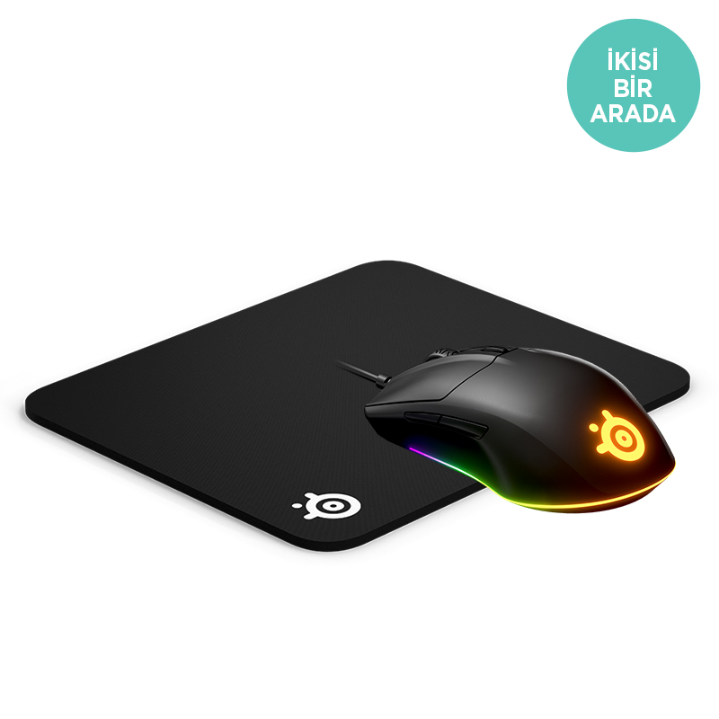 SteelSeries Rival 3 62513 Optik 6 Tuş 8500 CPI Kablolu Mouse + SteelSeries QcK+ Large SSMP63003 Mousepad Bundle