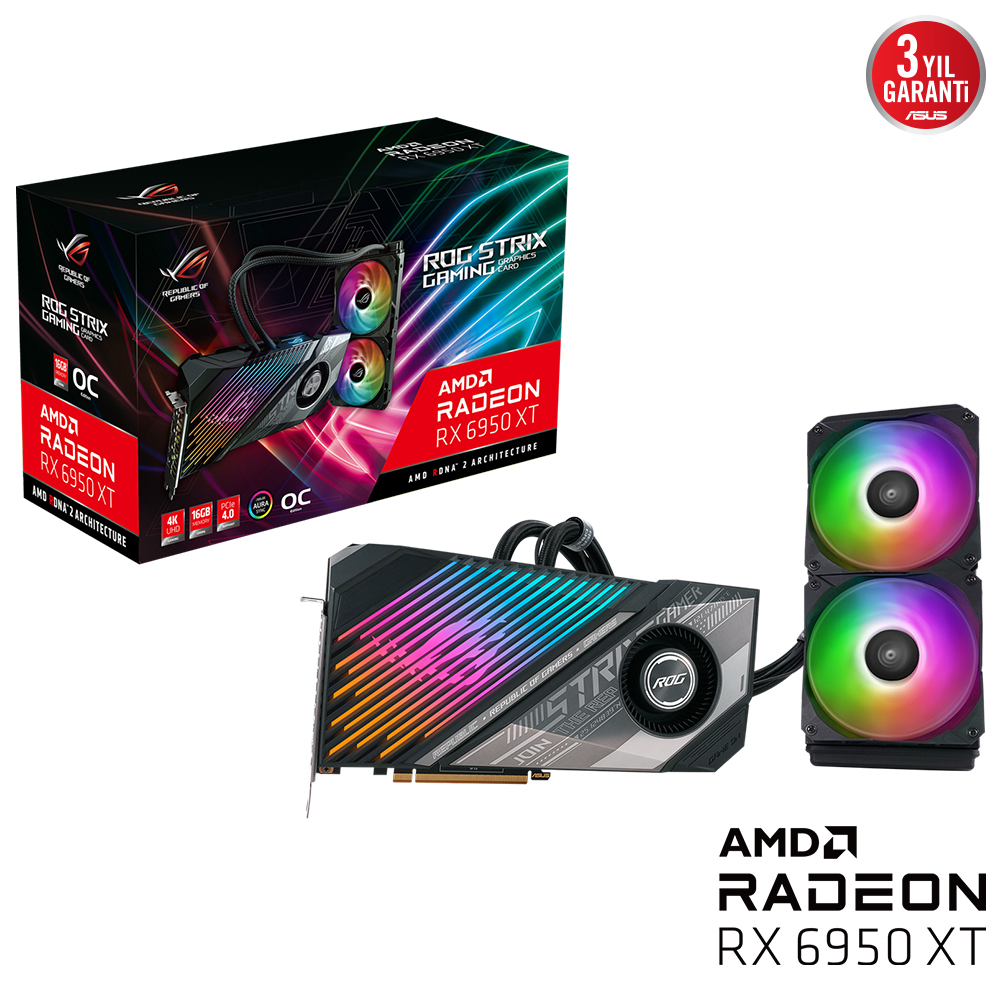 Asus ROG Strix LC Radeon RX 6950 XT OC ROG-STRIX-LC-RX6950XT-O16G-GAMING 16GB GDDR6 256Bit DX12 Gaming (Oyuncu) Ekran Kartı