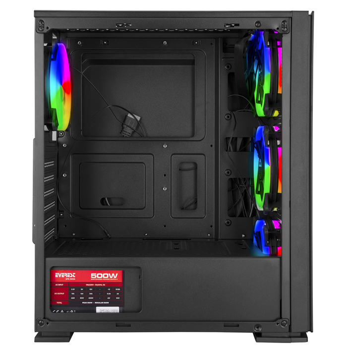 Everest Kastra 500W 4x120mm Rainbow Fan E-ATX Mid-Tower Gaming (Oyuncu) Kasa