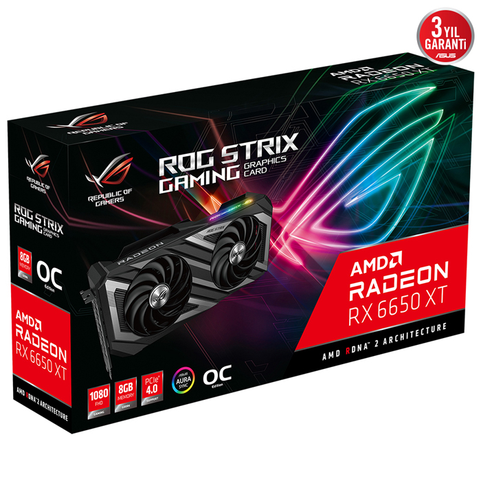 ASUS ROG Strix Radeon RX 6650 XT OC ROG-STRIX-RX6650XT-O8G-GAMING 8GB GDDR6 128Bit DX12 Gaming (Oyuncu) Ekran Kartı