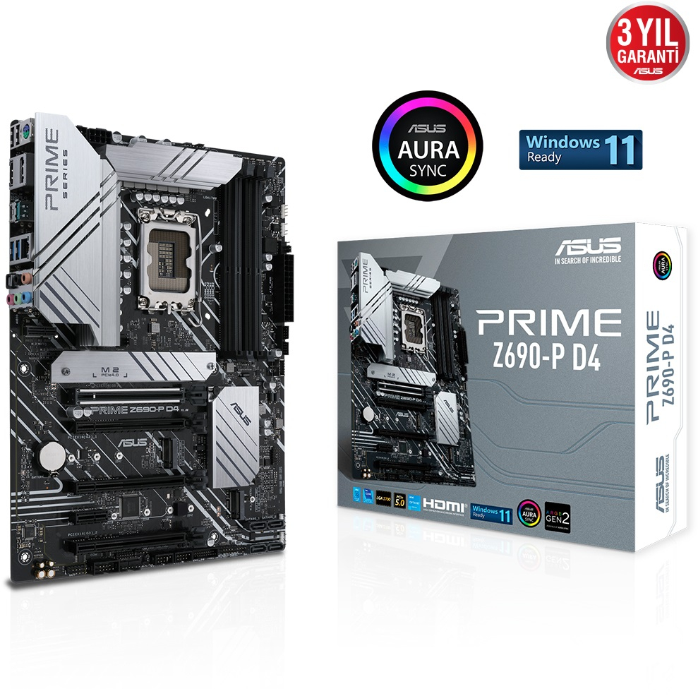 ASUS Prime Z690-P D4 Intel Z690 Soket 1700 DDR4 5333(OC)MHz ATX Gaming (Oyuncu) Anakart