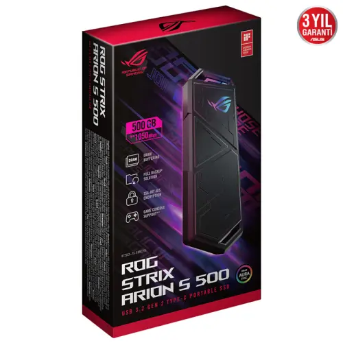 ASUS ROG Strix Arion S500 ESD-S1B05 500GB 1050MB/s ARGB USB 3.2 Gen2 Type-C Taşınabilir SSD Disk