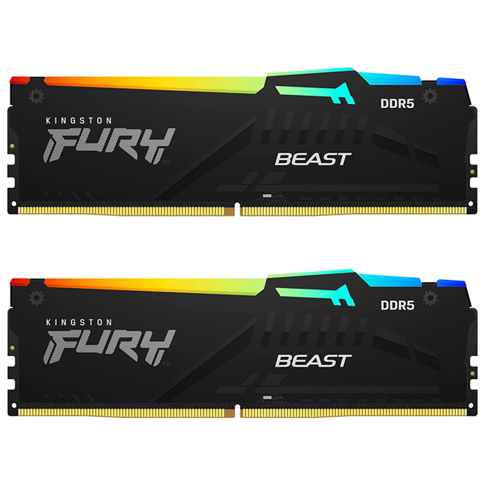 Kingston Fury Beast RGB KF556C36BBEAK2/32 32GB (2x16GB) DDR5 5600MHz CL36 Siyah Gaming Ram (Bellek)