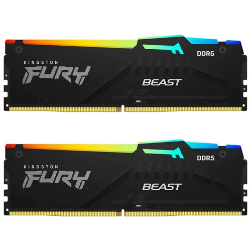 Kingston Fury Beast RGB KF560C36BBEAK2/32 32GB (2x16GB) DDR5 6000MHz CL36 Siyah Gaming Ram (Bellek)