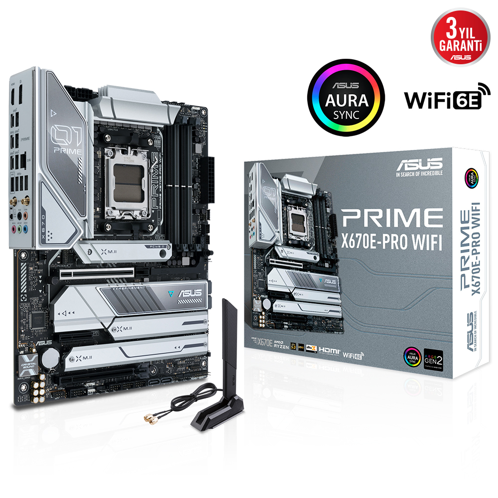 ASUS Prime X670E-Pro WIFI AMD X670 Soket AM5 DDR5 6400(OC)MHz ATX Gaming (Oyuncu) Anakart