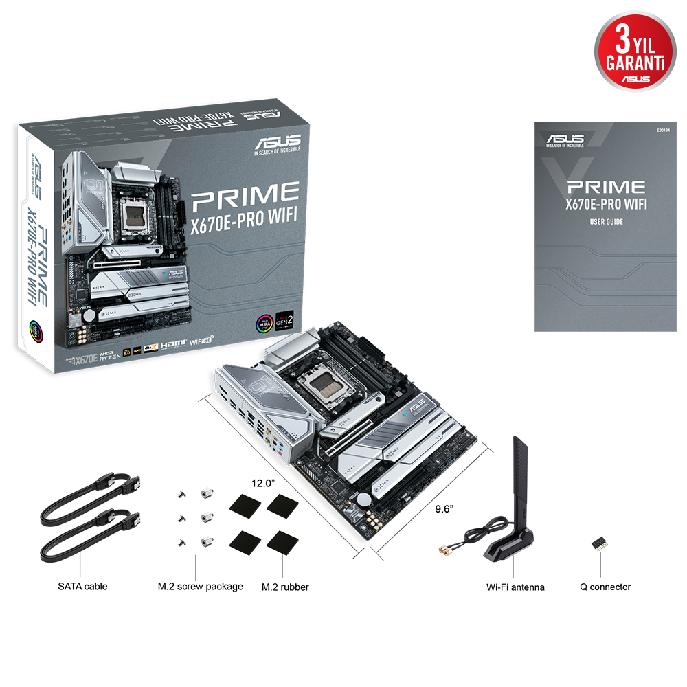 ASUS Prime X670E-Pro WIFI AMD X670 Soket AM5 DDR5 6400(OC)MHz ATX Gaming (Oyuncu) Anakart