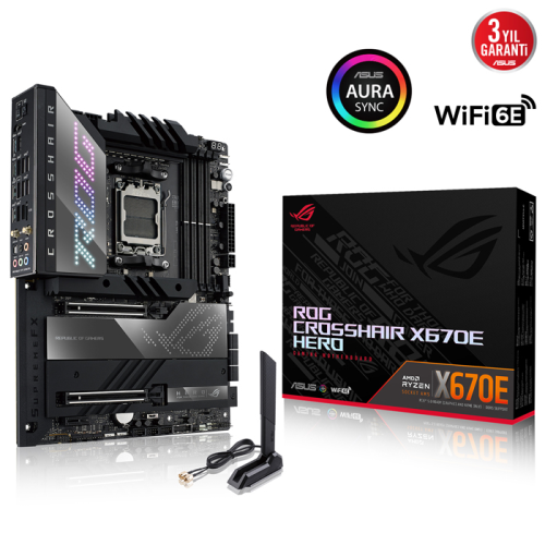 ASUS ROG Crosshair X670E Hero AMD X670 Soket AM5 DDR5 6400(OC)MHz ATX Gaming (Oyuncu) Anakart