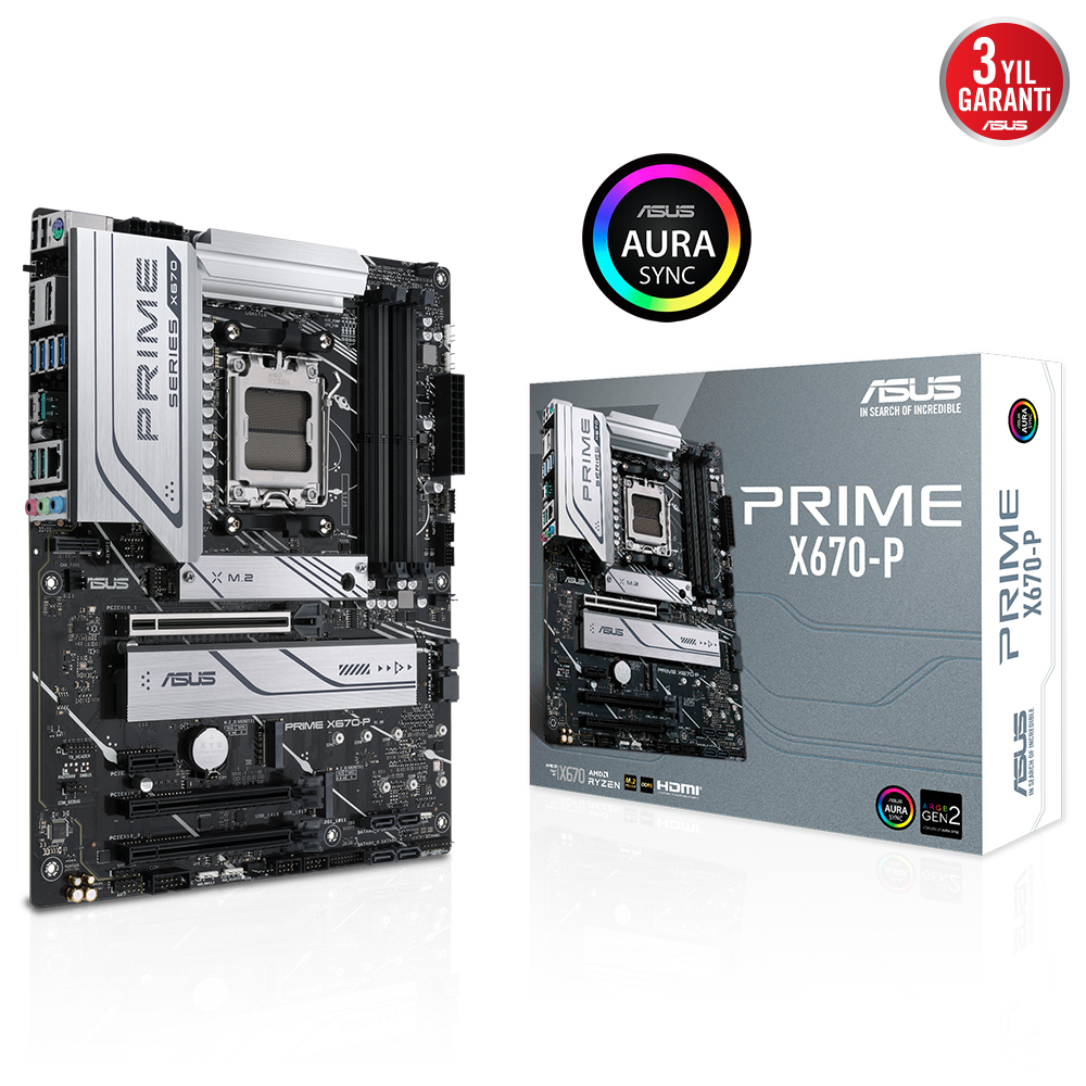 ASUS Prime X670-P AMD X670 Soket AM5 DDR5 6400(OC)MHz ATX Gaming (Oyuncu) Anakart