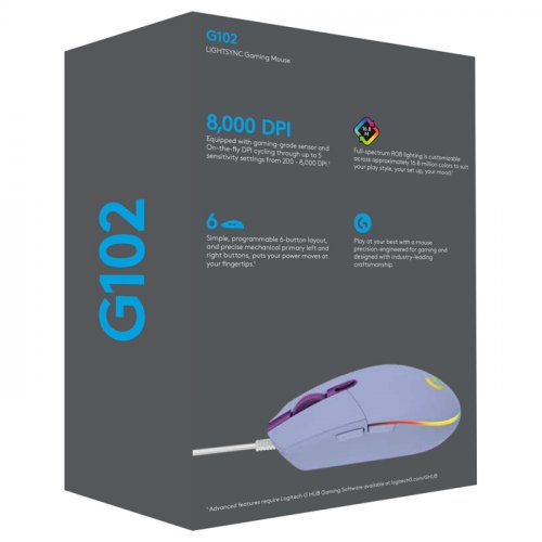 Logitech G102 LightSync Lilac 910-005854 8000DPI 6 Tuş Optik RGB Lila Kablolu Gaming Mouse