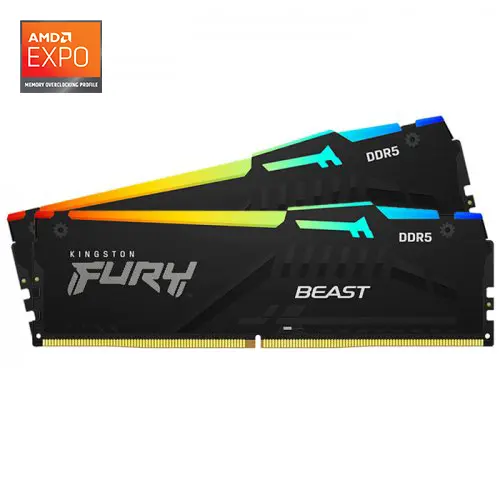 Kingston Fury Beast RGB KF560C36BBEAK2/32 32GB (2x16GB) DDR5 6000MHz CL36 Siyah Gaming Ram (Bellek)