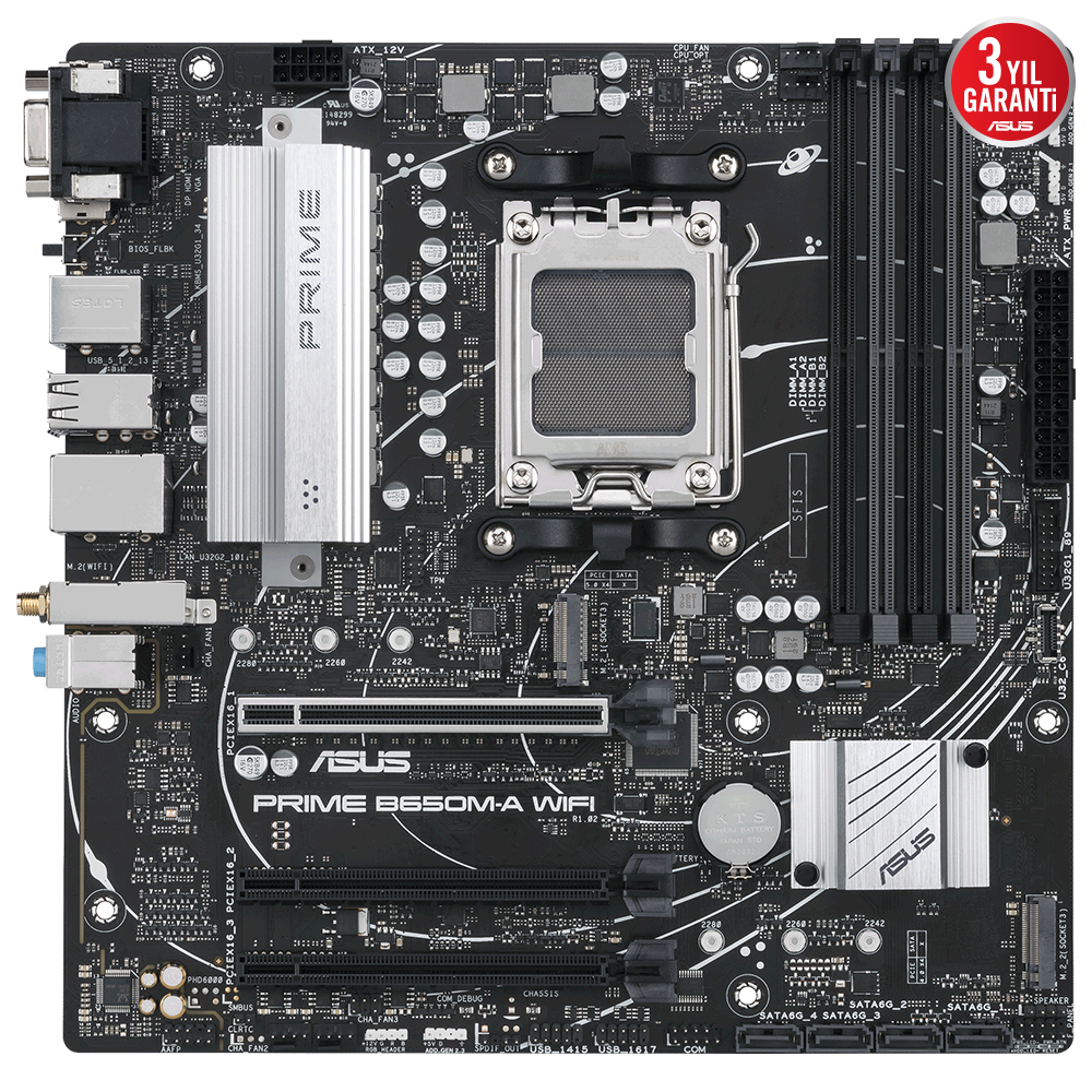 ASUS Prime B650M-A WIFI AMD B650 Soket AM5 DDR5 6400(OC)MHz mATX Gaming (Oyuncu) Anakart