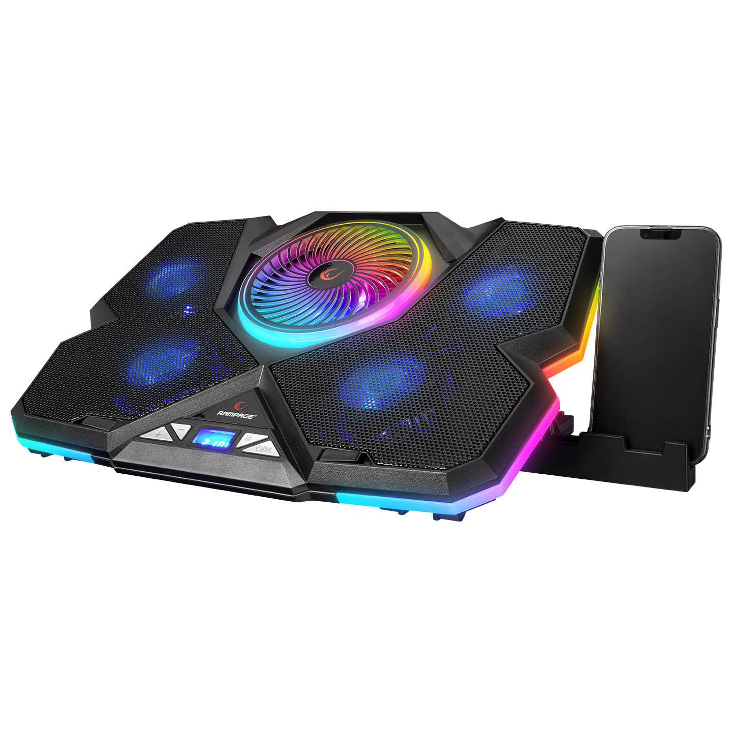 Rampage Breeze S50 Telefon Tutuculu 5xFan RGB Yükseklik Ayarlı LCD Göstergeli 15-17″ Notebook Soğutucu