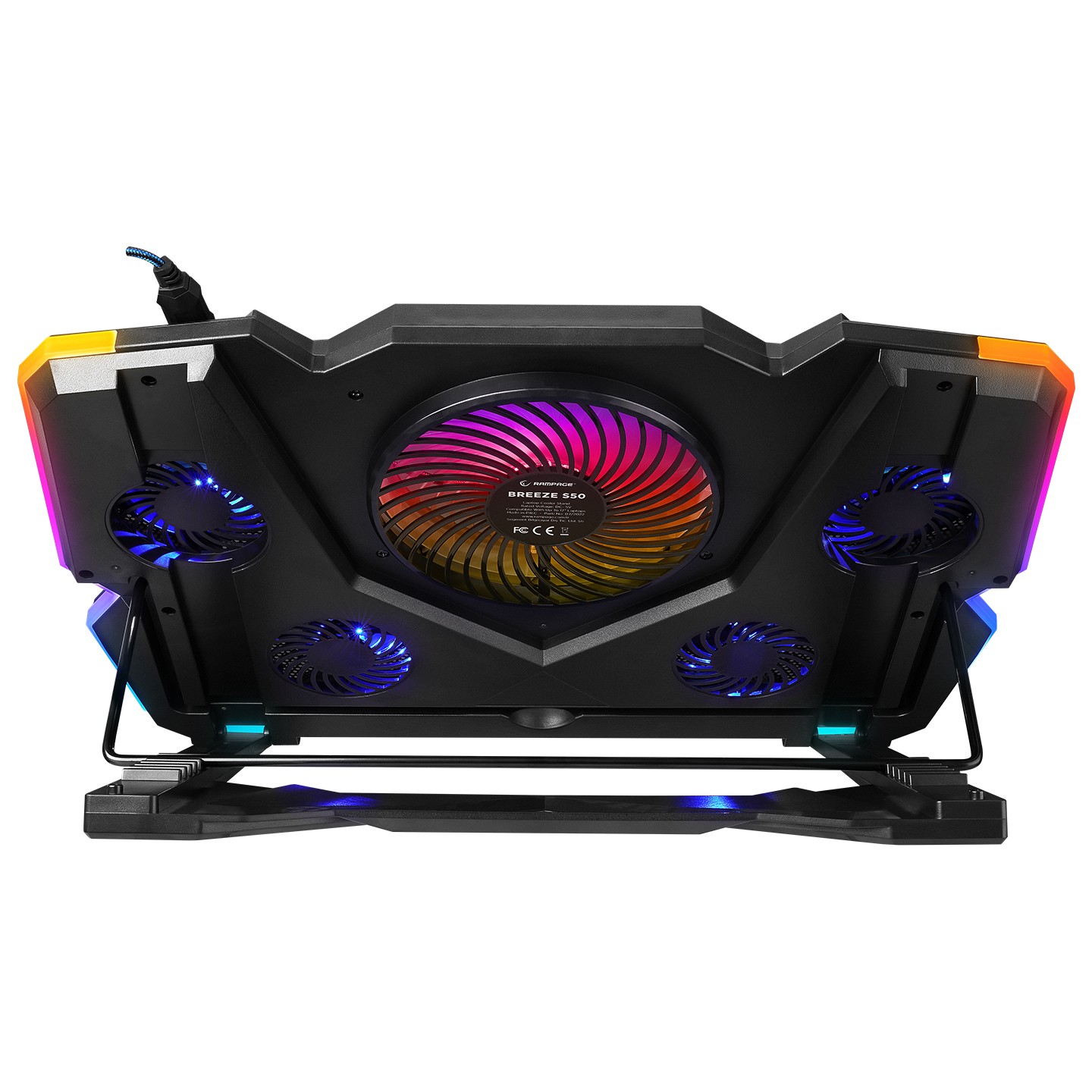 Rampage Breeze S50 Telefon Tutuculu 5xFan RGB Yükseklik Ayarlı LCD Göstergeli 15-17″ Notebook Soğutucu