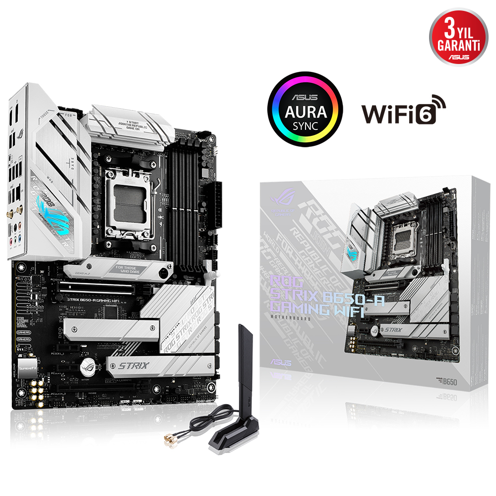ASUS ROG Strix B650-A Gaming WIFI AMD B650 Soket AM5 DDR5 6400(OC)MHz ATX Gaming Anakart
