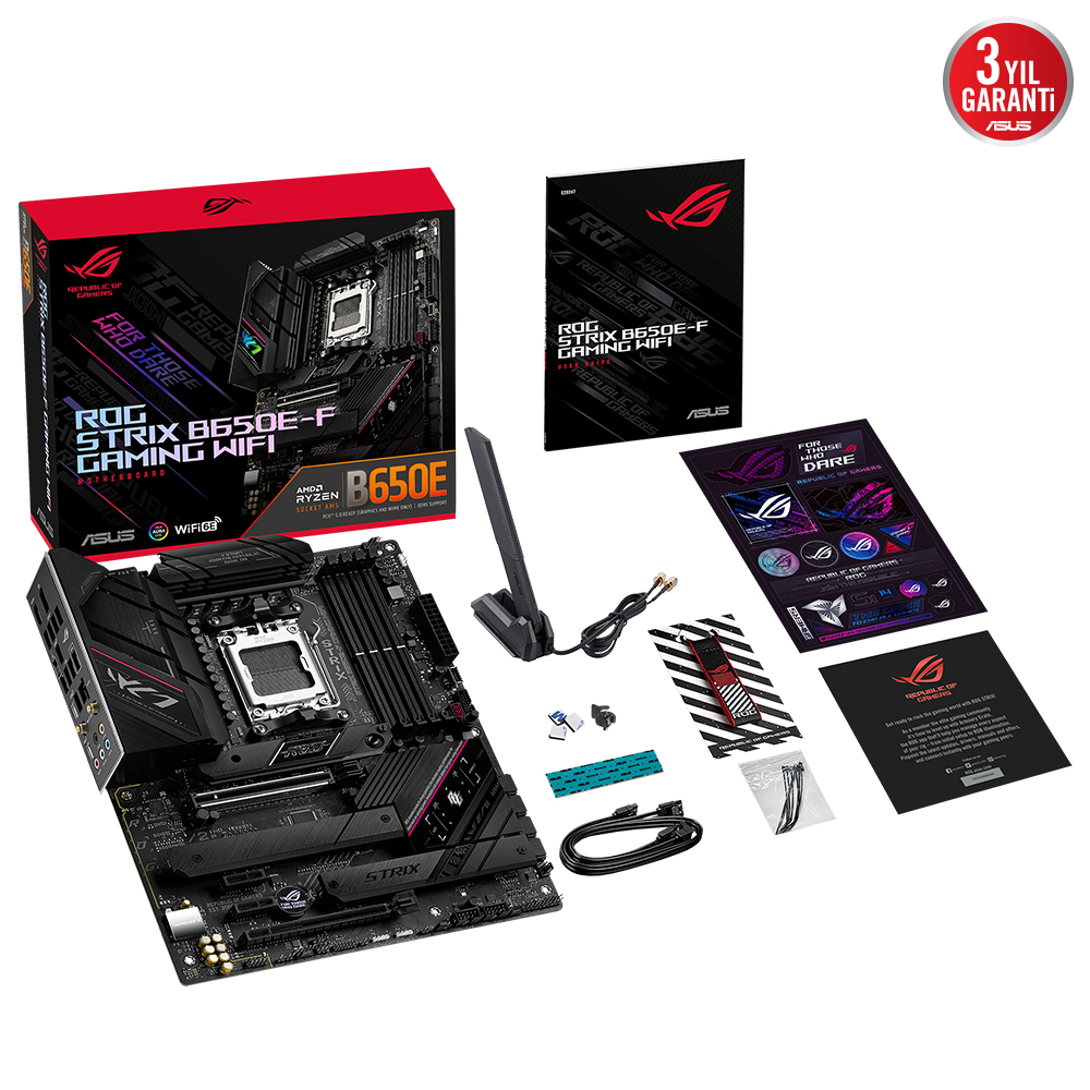 ASUS ROG Strix B650E-F Gaming WIFI AMD B650 Soket AM5 DDR5 6400(OC)MHz ATX Gaming (Oyuncu) Anakart