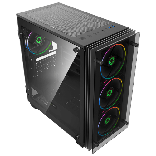 Gamemax Mini Stratos H609 650W 80+ 4x120mm Dual Ring Rainbow Fan Temperli Cam USB 3.1 mATX Mini-Tower Gaming (Oyuncu) Kasa