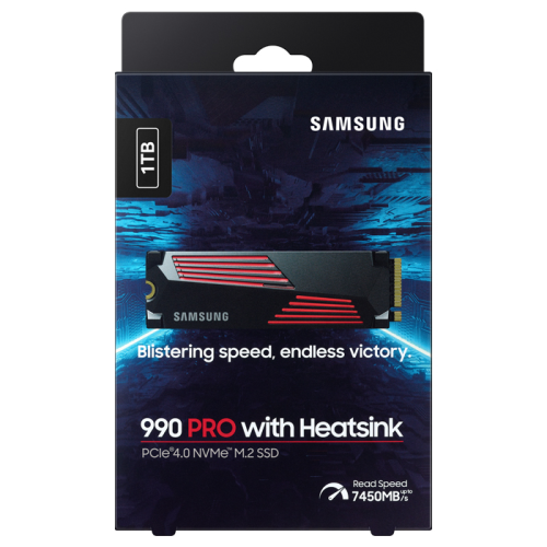 Samsung 990 PRO w/Heatsink MZ-V9P1T0CW 1TB 7450/6900MB/s RGB PCIe NVMe M.2 SSD Disk