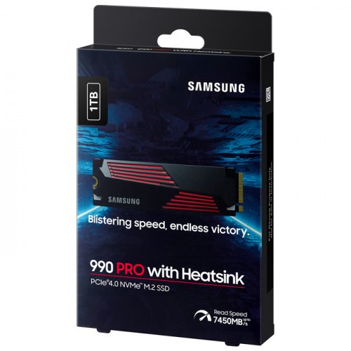 Samsung 990 PRO w/Heatsink MZ-V9P1T0CW 1TB 7450/6900MB/s RGB PCIe NVMe M.2 SSD Disk