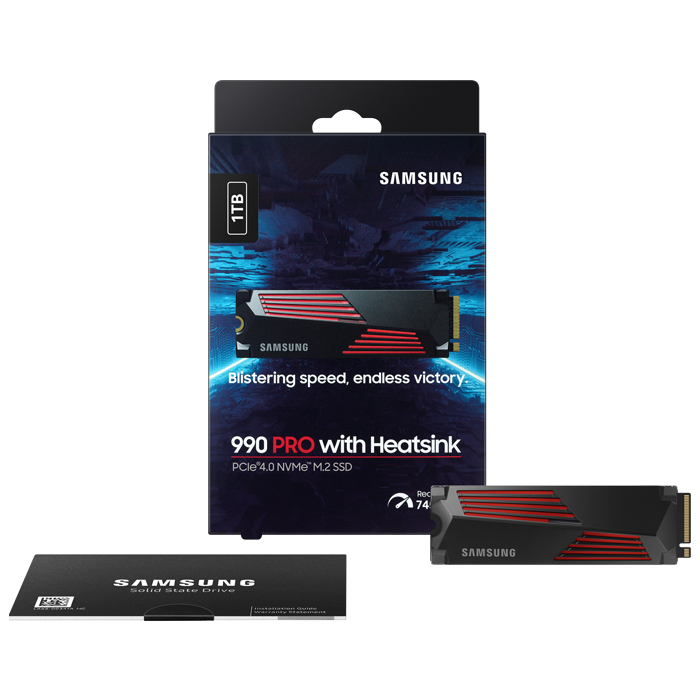 Samsung 990 PRO w/Heatsink MZ-V9P1T0CW 1TB 7450/6900MB/s RGB PCIe NVMe M.2 SSD Disk