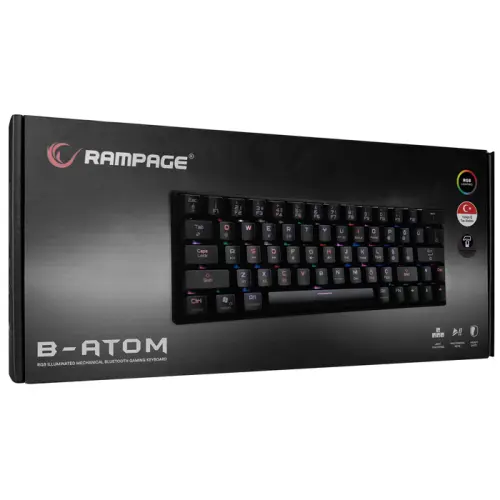 Rampage B-Atom KB-RX63 Blue Switch RGB TR Q Bluetooth / USB Mekanik Kablosuz Mini Gaming (Oyuncu) Klavye