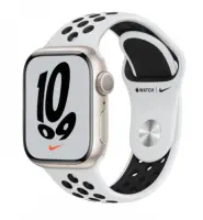 Apple Watch Nike Series 7 GPS, 45mm Yıldız Işığı Alüminyum Kasa ve Saf Platin/Siyah Nike Spor Kordon - MKNA3TU/A