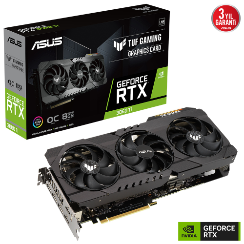 ASUS TUF Gaming GeForce RTX 3060 Ti OC TUF-RTX3060TI-O8GD6X-GAMING 8GB GDDR6X 256Bit DX12 Gaming (Oyuncu) Ekran Kartı