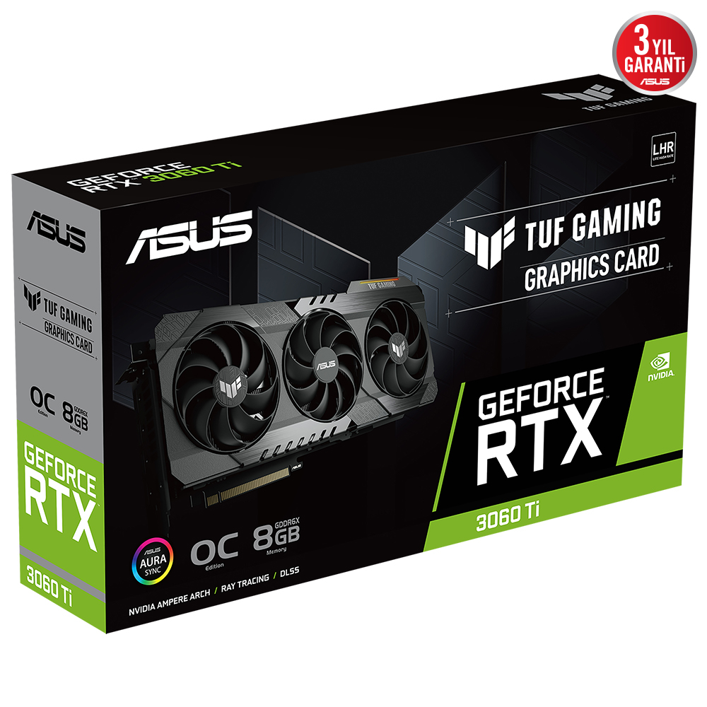ASUS TUF Gaming GeForce RTX 3060 Ti OC TUF-RTX3060TI-O8GD6X-GAMING 8GB GDDR6X 256Bit DX12 Gaming (Oyuncu) Ekran Kartı