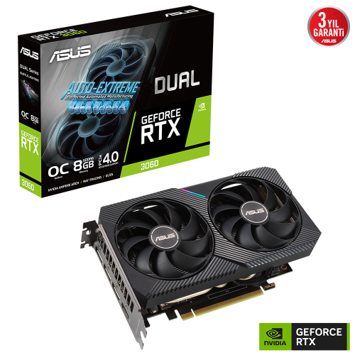 ASUS Dual GeForce RTX 3060 OC DUAL-RTX3060-O8G 8GB GDDR6 128Bit DX12 Gaming (Oyuncu) Ekran Kartı