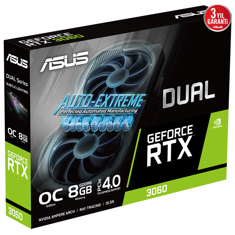 ASUS Dual GeForce RTX 3060 OC DUAL-RTX3060-O8G 8GB GDDR6 128Bit DX12 Gaming (Oyuncu) Ekran Kartı