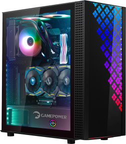 GamePower Dawn TG E-ATX ARGB (1xARGB+3xSiyah) Fan Temperli Cam Gaming Siyah Kasa