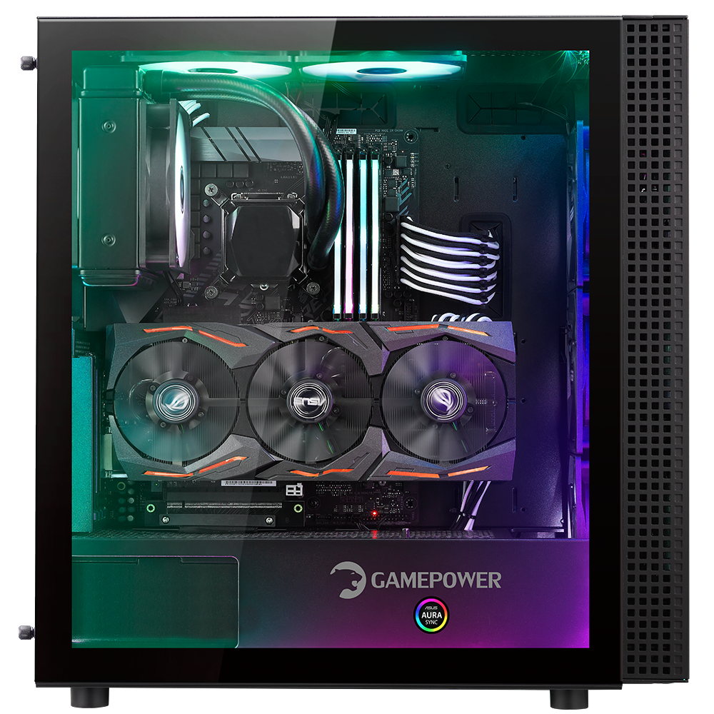 GamePower Dawn TG E-ATX ARGB (1xARGB+3xSiyah) Fan Temperli Cam Gaming Siyah Kasa
