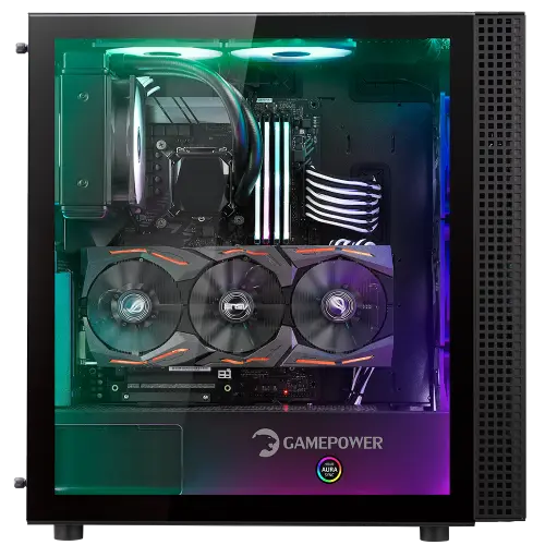 GamePower Dawn TG E-ATX ARGB (1xARGB+3xSiyah) Fan Temperli Cam Gaming Siyah Kasa