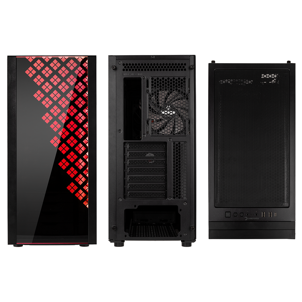 GamePower Dawn TG E-ATX ARGB (1xARGB+3xSiyah) Fan Temperli Cam Gaming Siyah Kasa