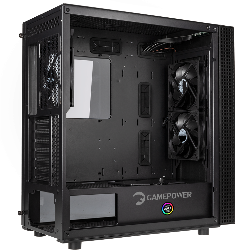 GamePower Dawn TG E-ATX ARGB (1xARGB+3xSiyah) Fan Temperli Cam Gaming Siyah Kasa