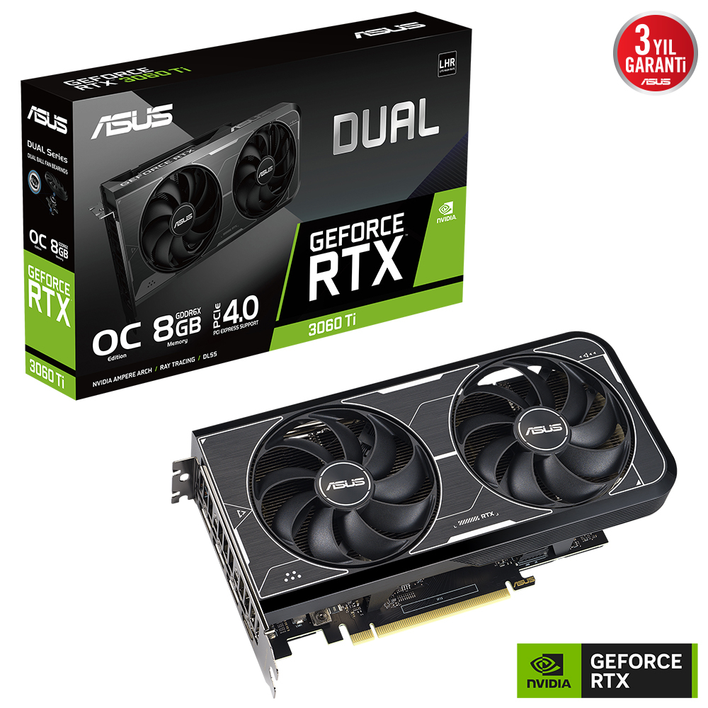 ASUS Dual GeForce RTX 3060 Ti OC DUAL-RTX3060TI-O8GD6X 8GB GDDR6X 256Bit DX12 Gaming (Oyuncu) Ekran Kartı