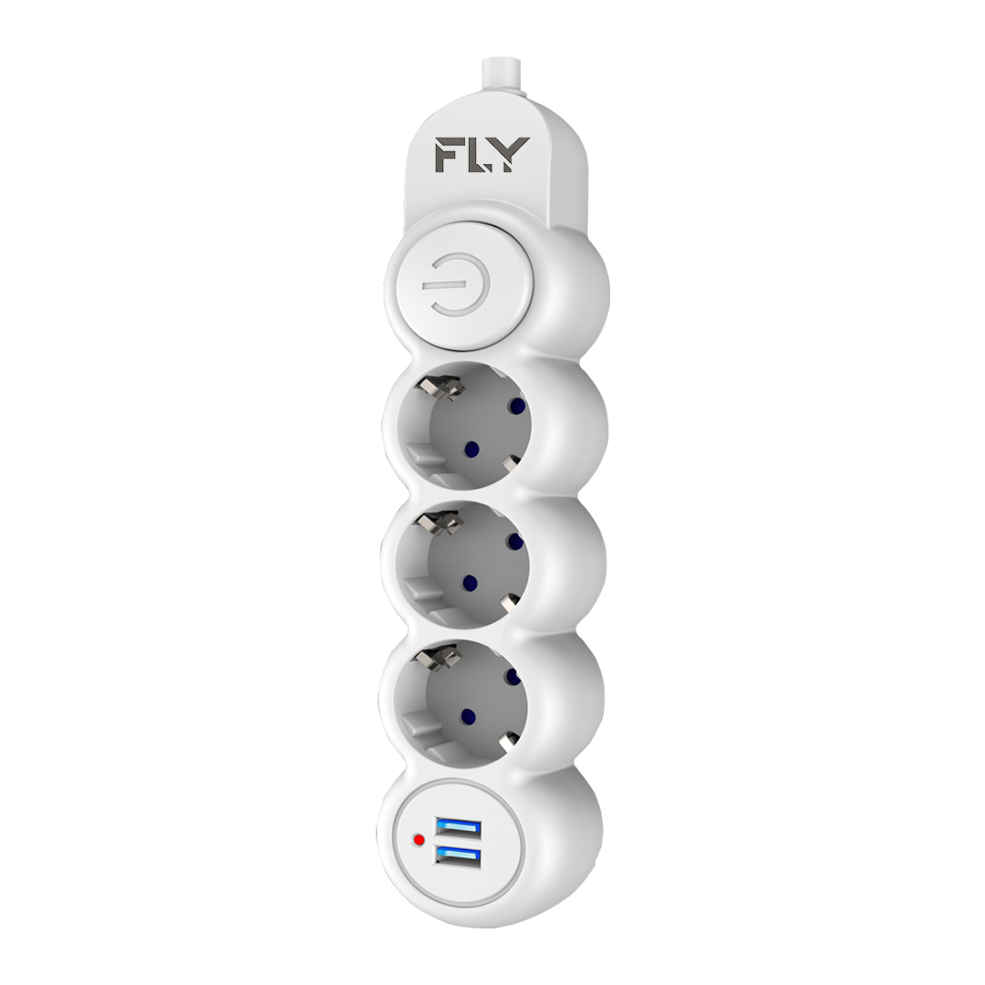 FLY 3393-01 2xUSB 3`lü 2 Metre Kablolu 2.1A Termal Akım Korumalı Priz