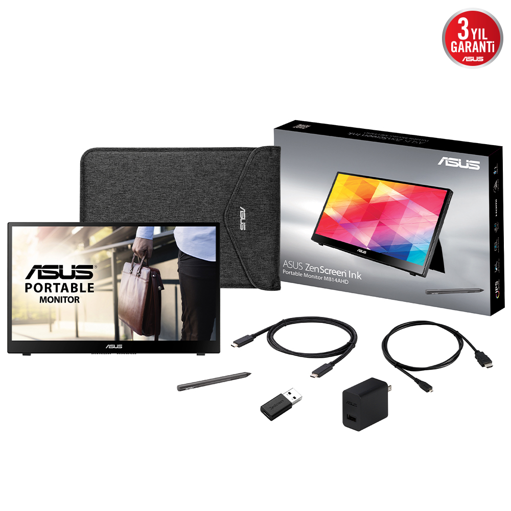 ASUS ZenScreen Ink MB14AHD 14″ 5ms 60Hz Flicker Free IPS Dokunmatik Full HD Taşınabilir Monitör