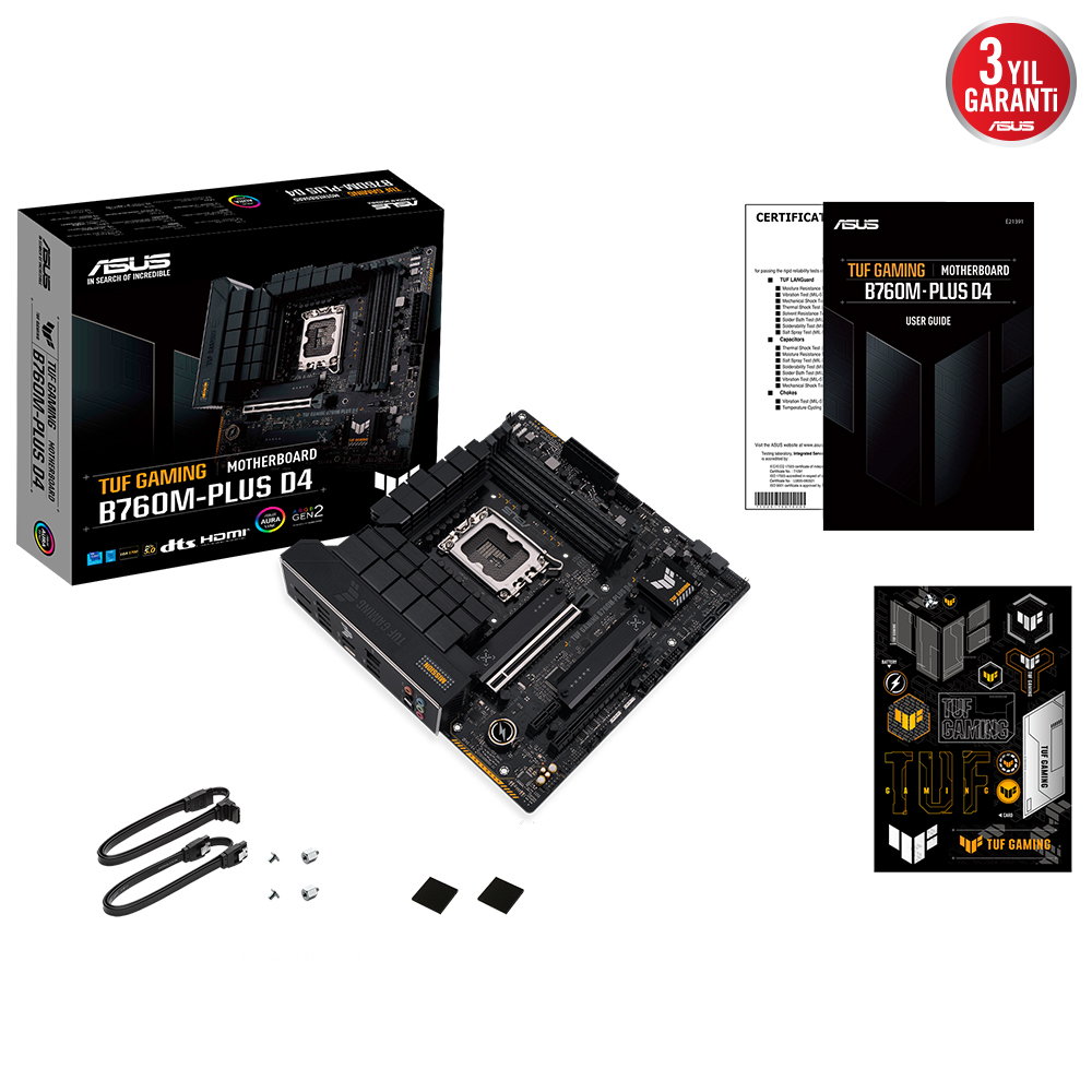ASUS TUF Gaming B760M-Plus D4 Intel B760 Soket 1700 DDR4 5333(OC)MHz mATX Gaming (Oyuncu) Anakart