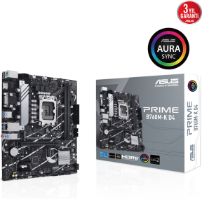 ASUS Prime B760M-K D4 Intel B760 Soket 1700 DDR4 5333(OC)MHz mATX Gaming (Oyuncu) Anakart