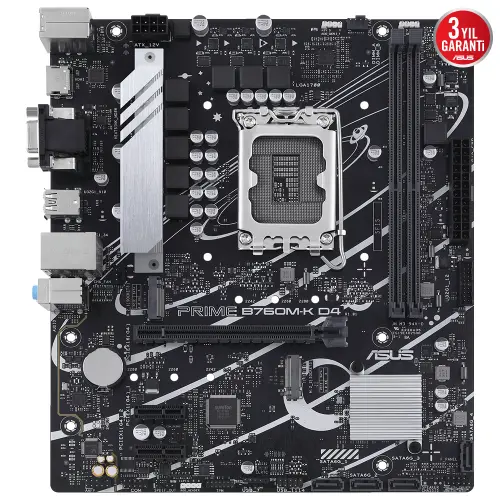 ASUS Prime B760M-K D4 Intel B760 Soket 1700 DDR4 5333(OC)MHz mATX Gaming (Oyuncu) Anakart