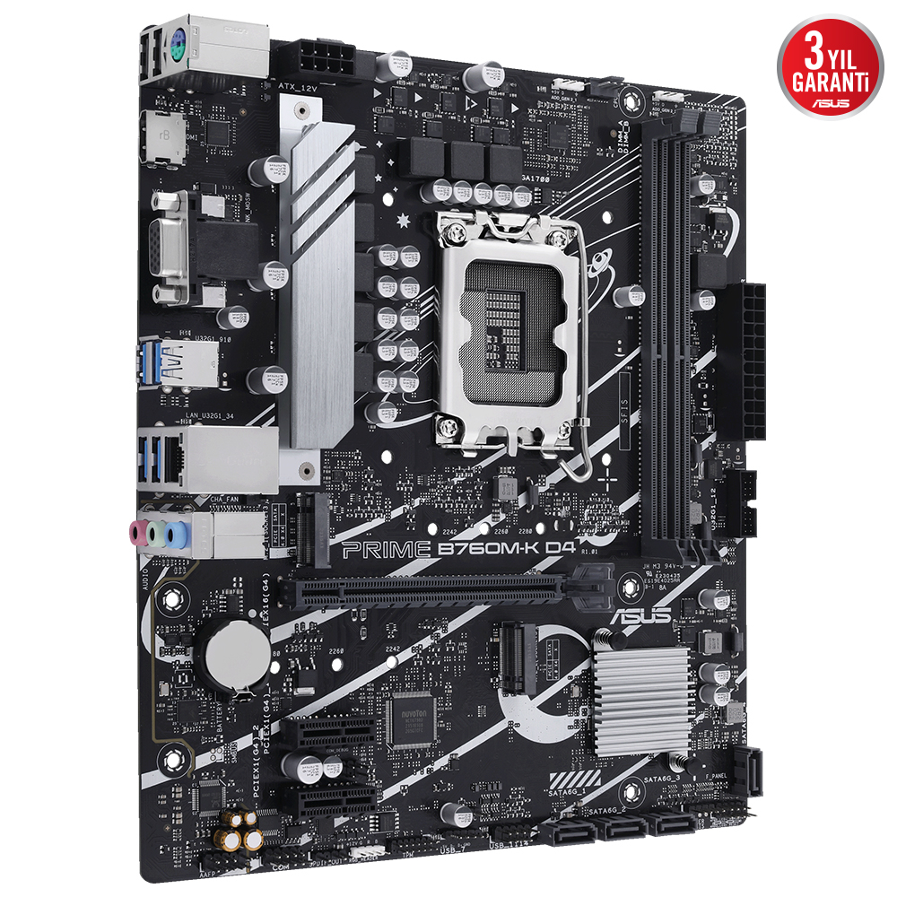 ASUS Prime B760M-K D4 Intel B760 Soket 1700 DDR4 5333(OC)MHz mATX Gaming (Oyuncu) Anakart